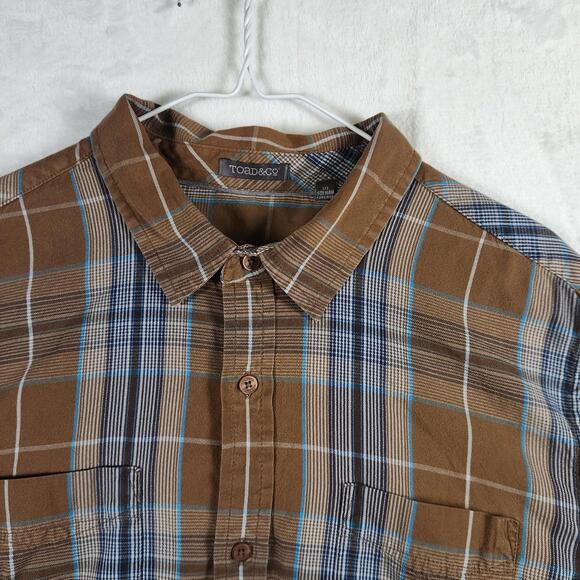 Toad & Co Brown Plaid Long Sleeve Button Up Shirt Size Large Organic Cotton - Picture 4 of 11
